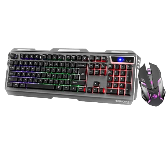 Zebronics Transformer Gaming Keyboard and Mouse Combo,Braided Cable,Durable Al body,Multimedia keys and Gaming Mouse with 6 Buttons, Multi-Color LED Lights, High-Resolution Sensor with 3200 DPI(Black)